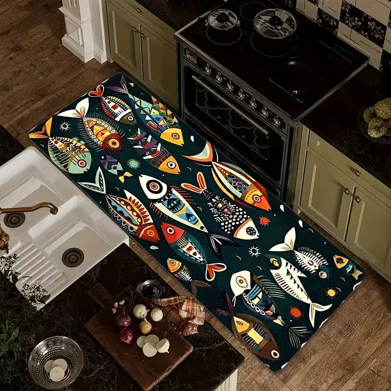 Commercial Kitchen Mats Anti Fatigue - Nautical Fish Print Kitchen Runner Rug