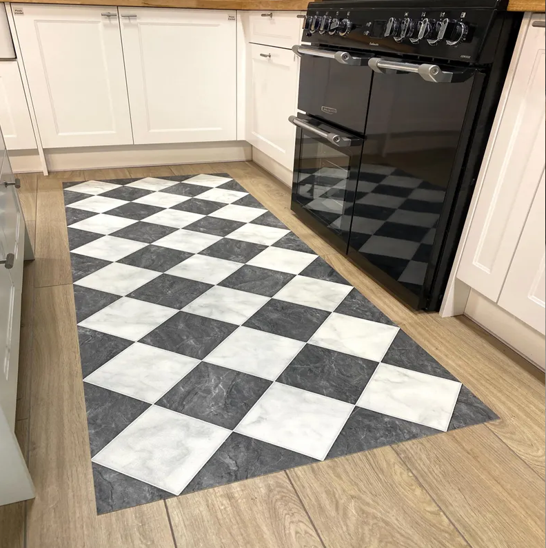 Commercial Kitchen Tile Flooring - Checkerboard Vinyl Runner Rug in Black