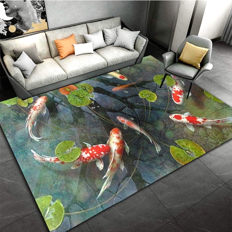 Commercial Kitchen Mats Anti Fatigue - 1pc 3D Koi Fish Rug -