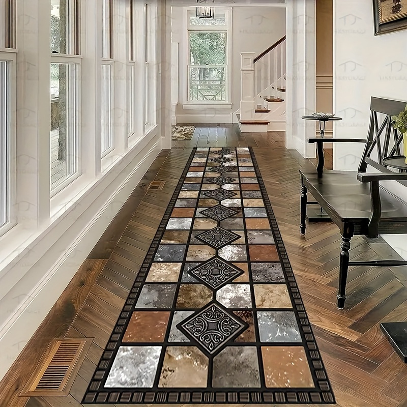 Commercial Kitchen Tile Flooring - VIKAMA Rustic Geometric Tile Print Kitchen
