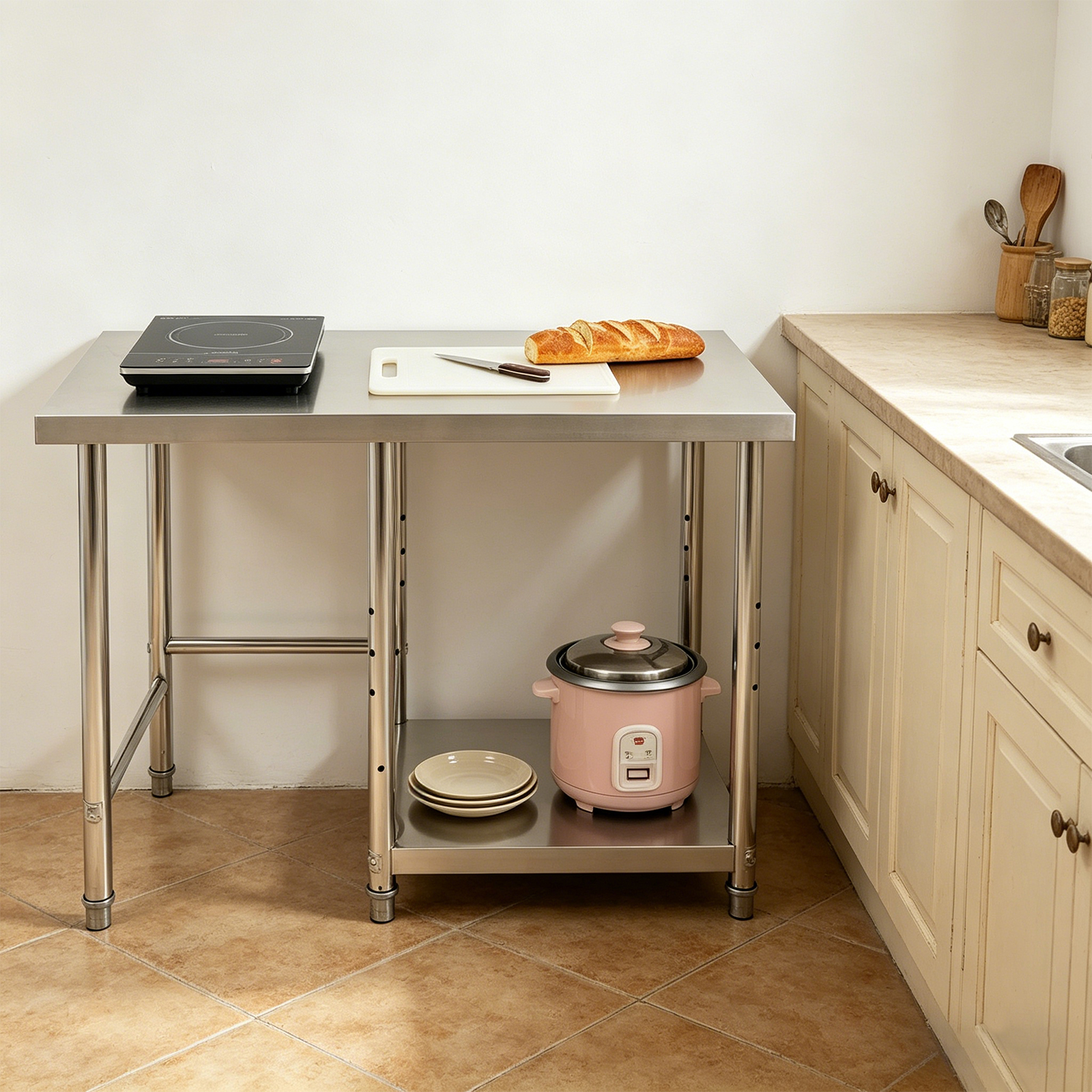 2 Tiers Stainless Steel Silver - Commercial Kitchen Tables reseña y precio