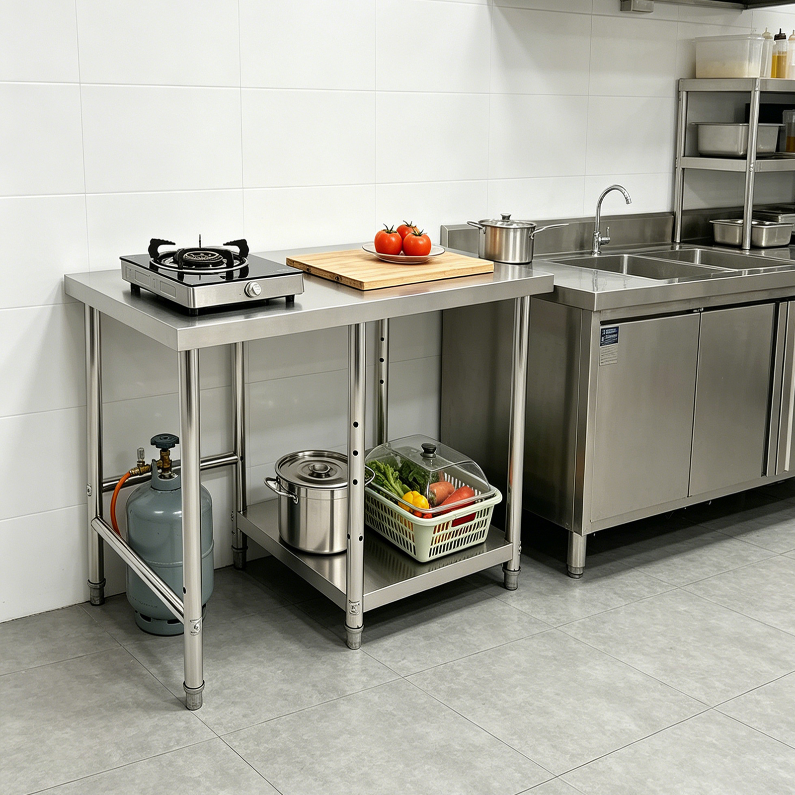 2 Tiers Stainless Steel Silver - Commercial Kitchen Tables reseña y precio