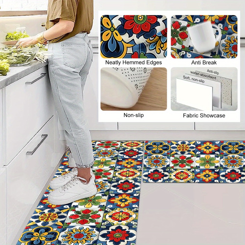 Mediterranean Tile Carpet Mat  - Commercial Kitchen Tile Flooring reseña y precio