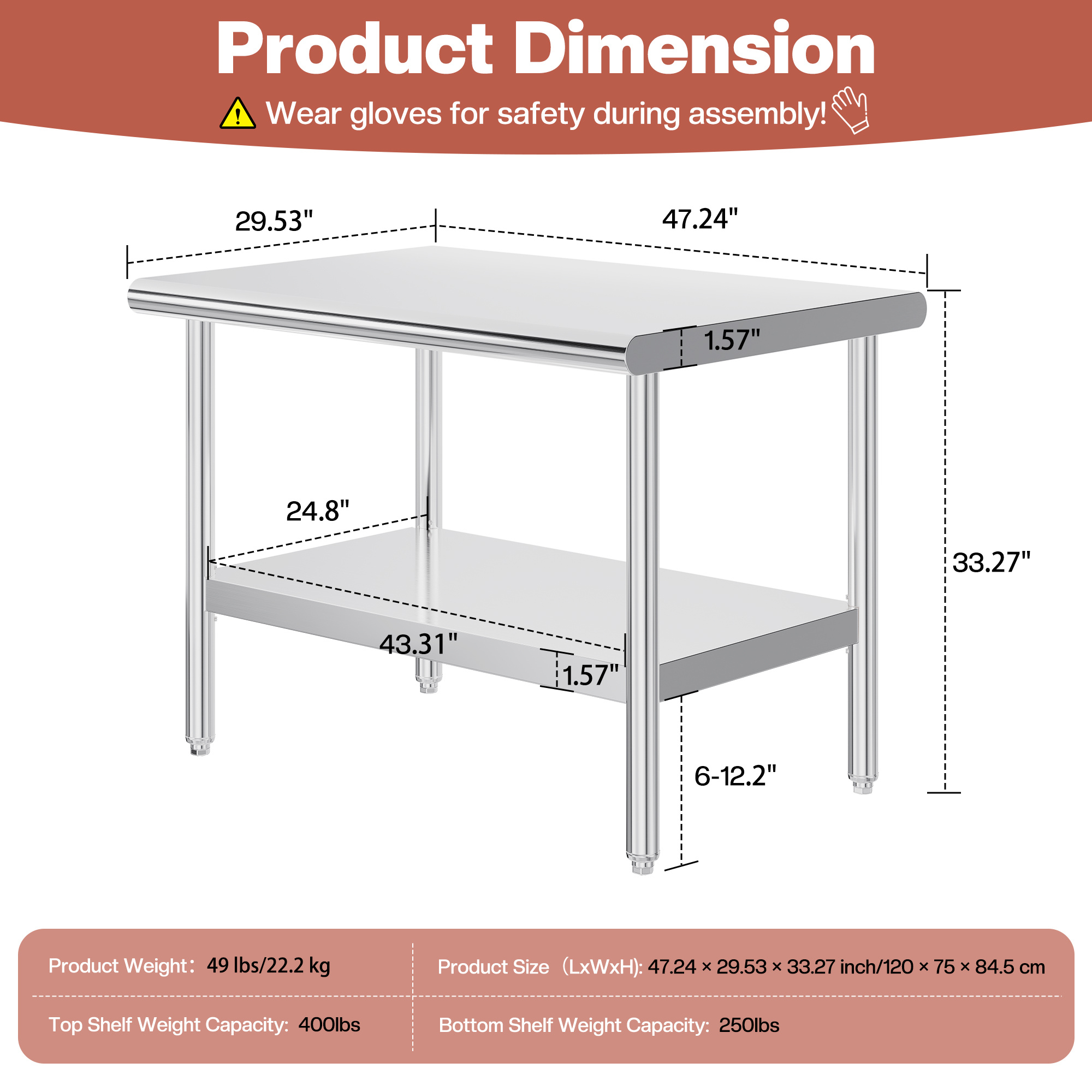 30×48–30×108 Inch Stainless St - Commercial Kitchen Tables reseña y precio