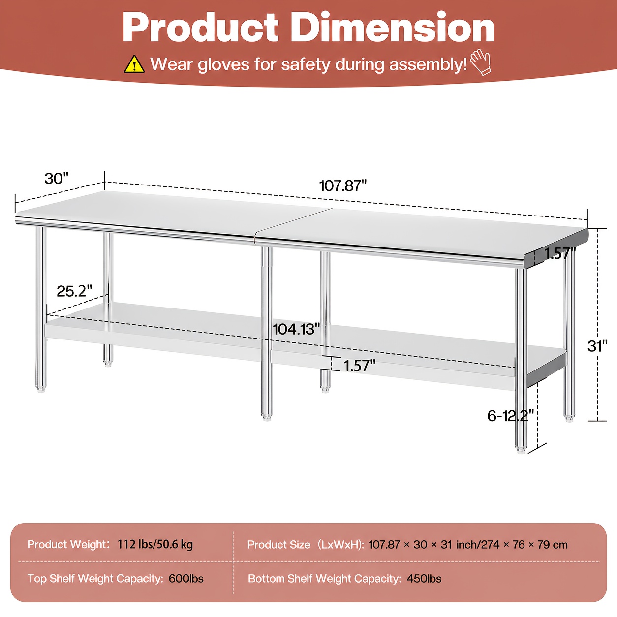 30×48–30×108 Inch Stainless St - Commercial Kitchen Tables reseña y precio